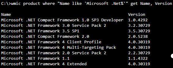 command prompt dot net framework version