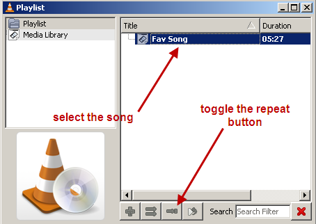 repeat a song in vlc media player