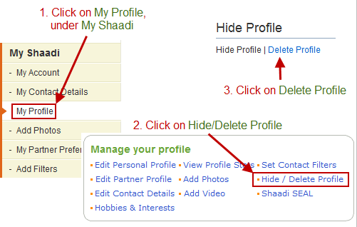 delete shaadi.com account profile1
