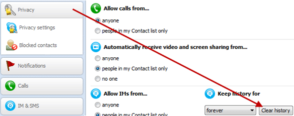 How to clear skype chat history