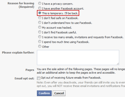 How to temporarily deactivate/reactivate your Facebook account