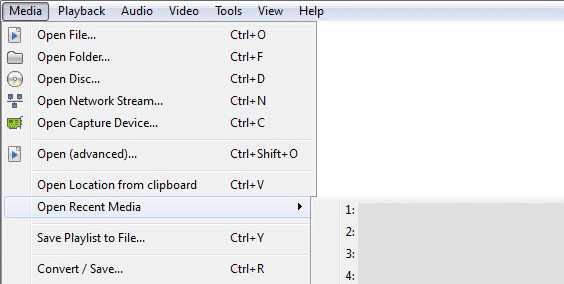 recent in vlc media player