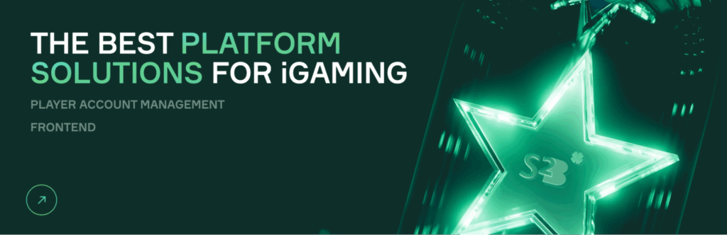 Soft2Bet iGaming platform solutions banner featuring player account management and frontend services